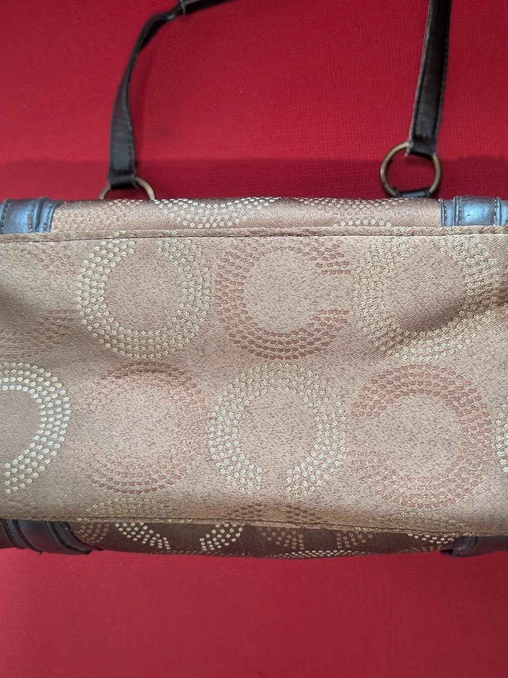 Purse Tote Shoulder Bag Dark Brown Trim Dotted C Coach Logo Design Decent Shape - Picture 4 of 13